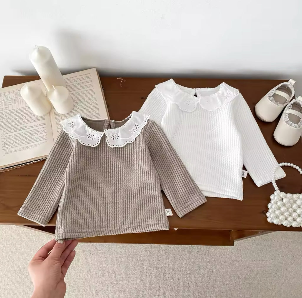 Collar Long Sleeve Top Brown
