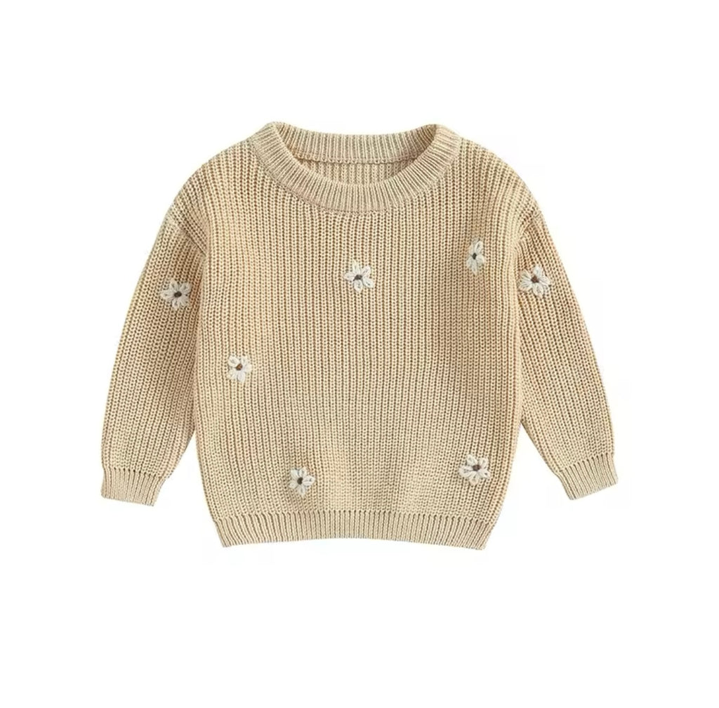 Flower Knitted Jumper Beige