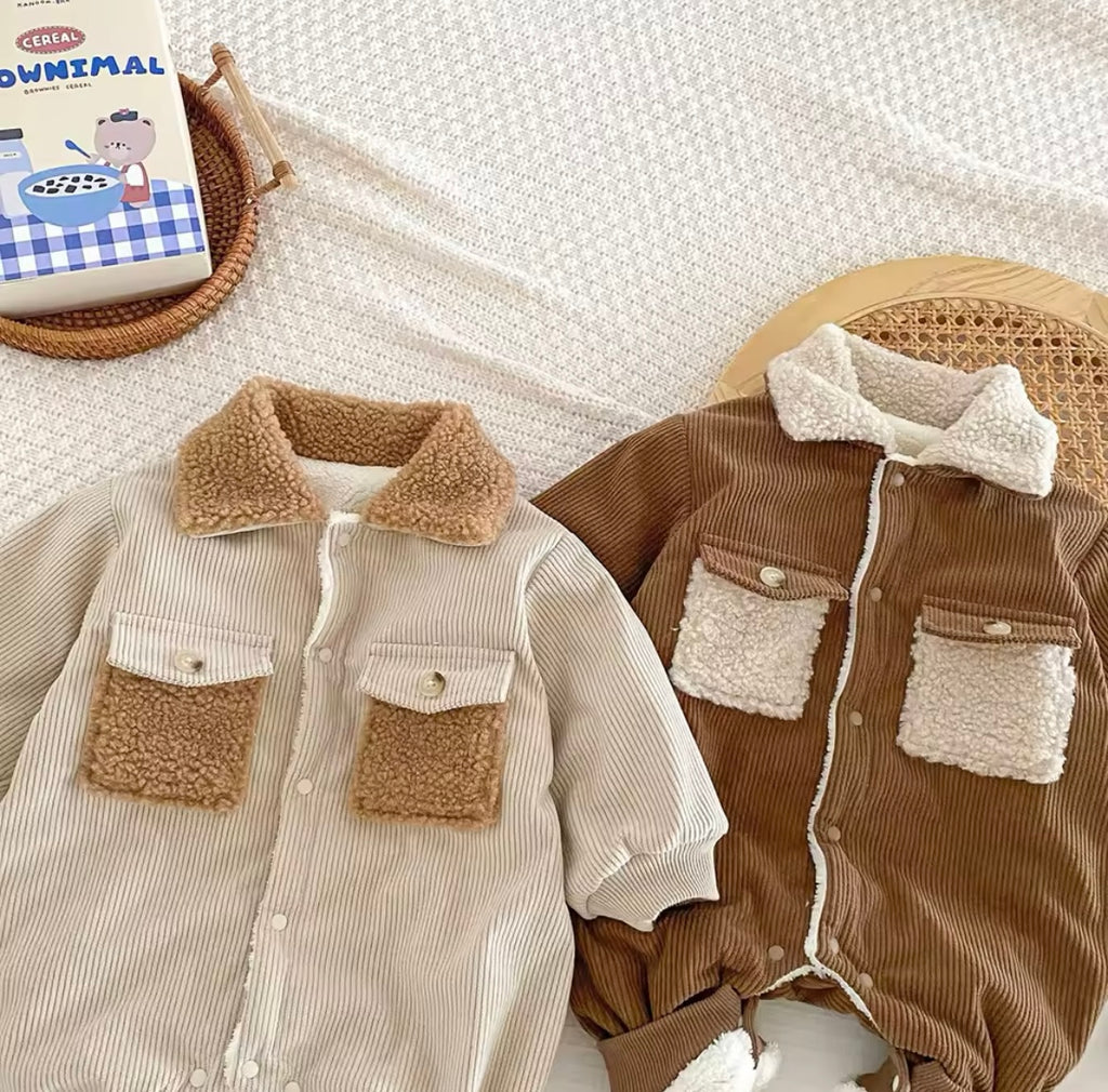 Pocket Fleece Rompers Coffee