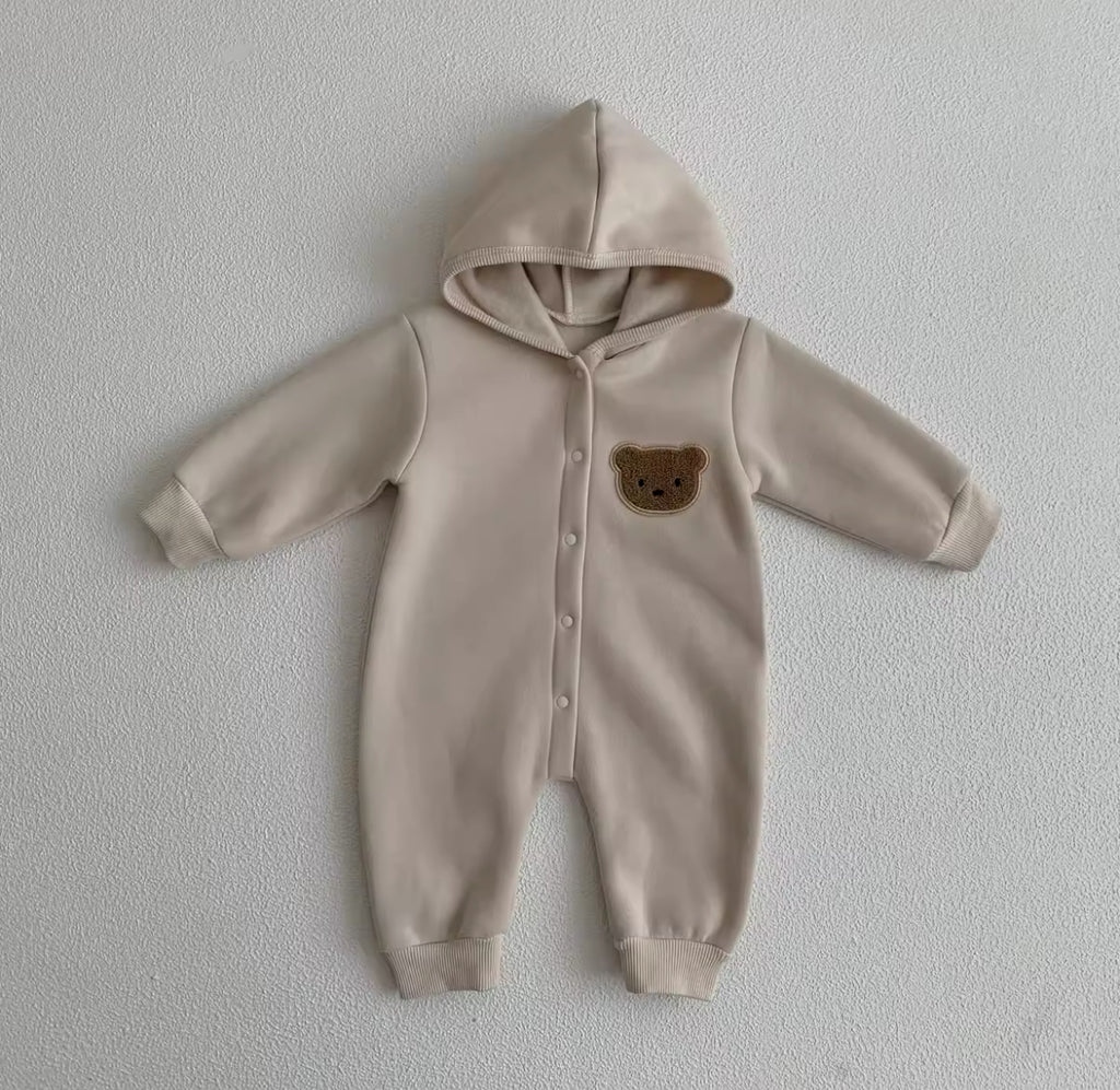 Hooded Bear Romper Beige