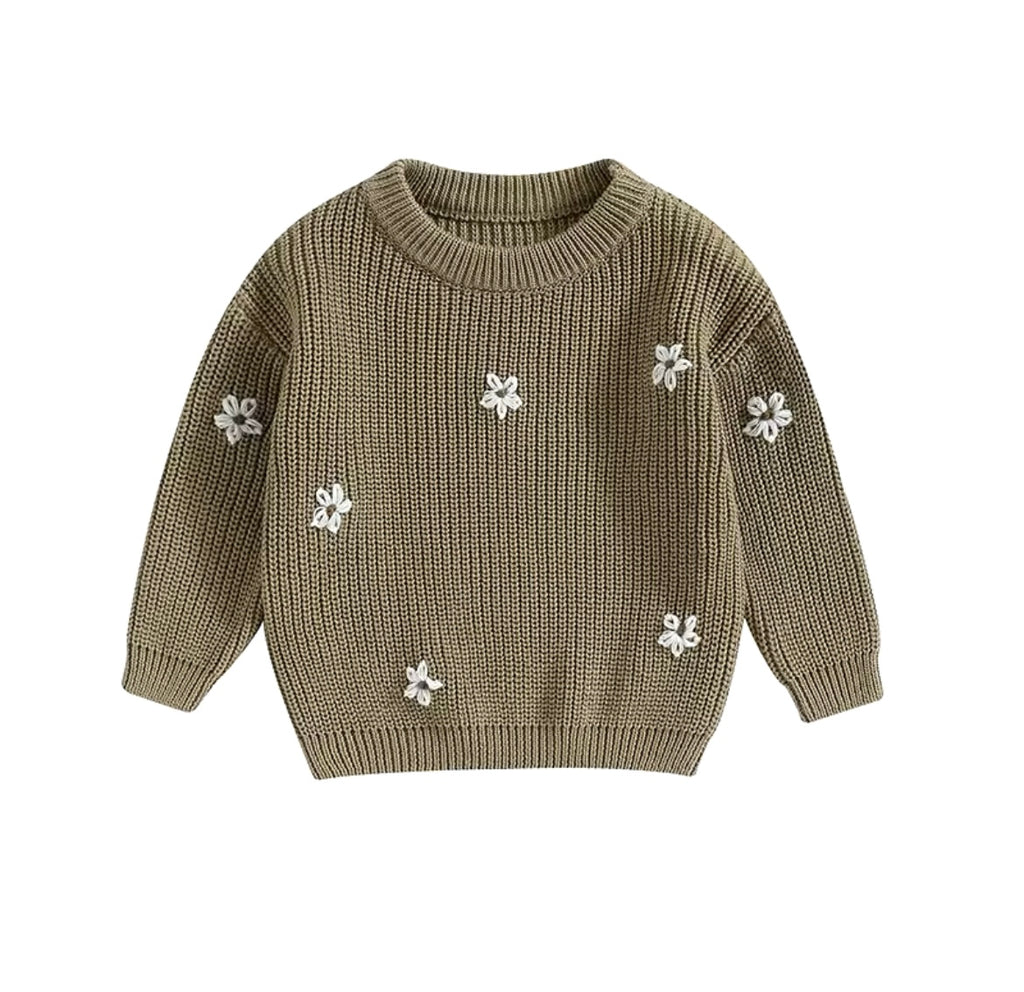 Flower Knitted Jumper Khaki