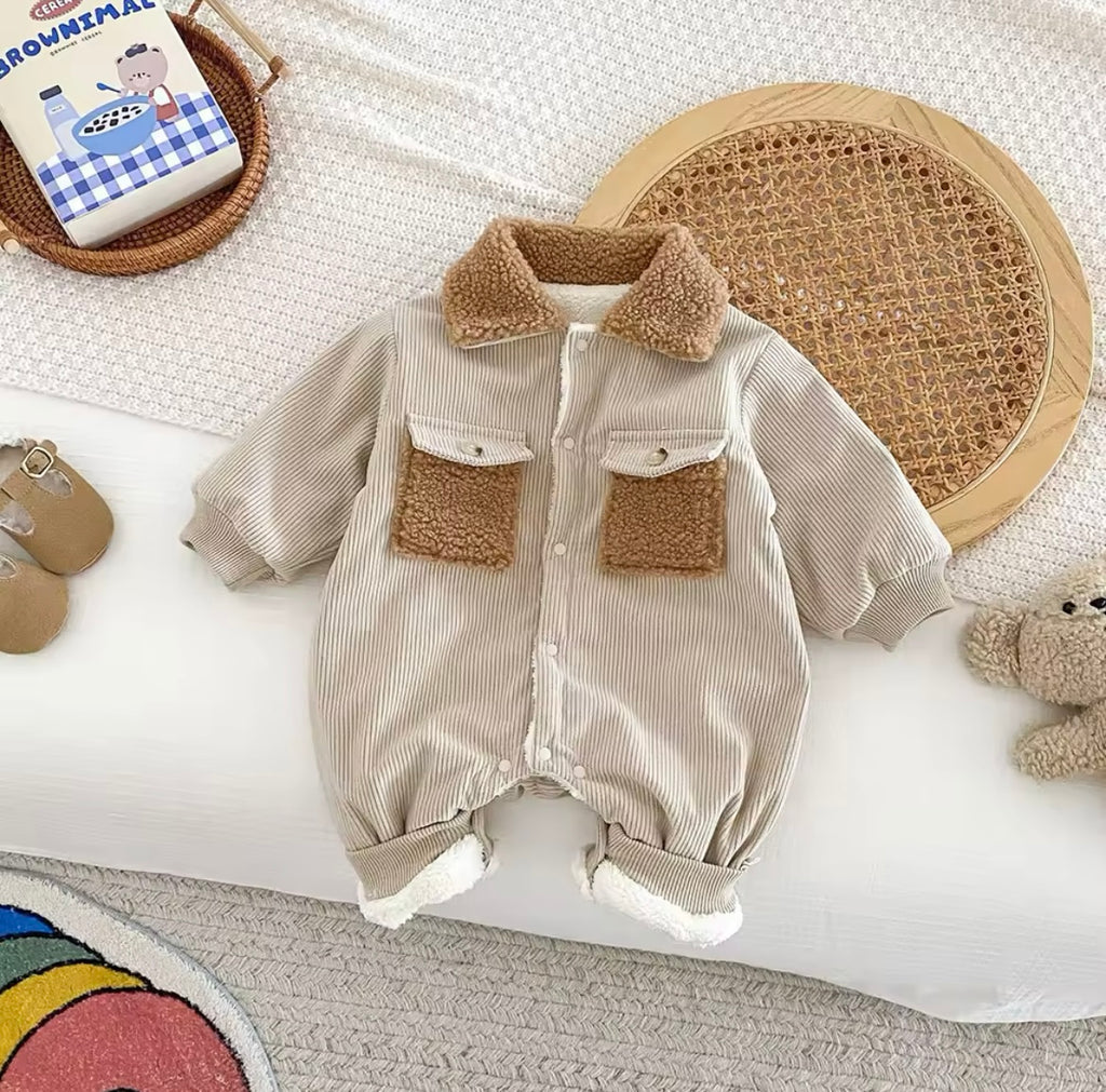 Pocket Fleece Rompers Beige