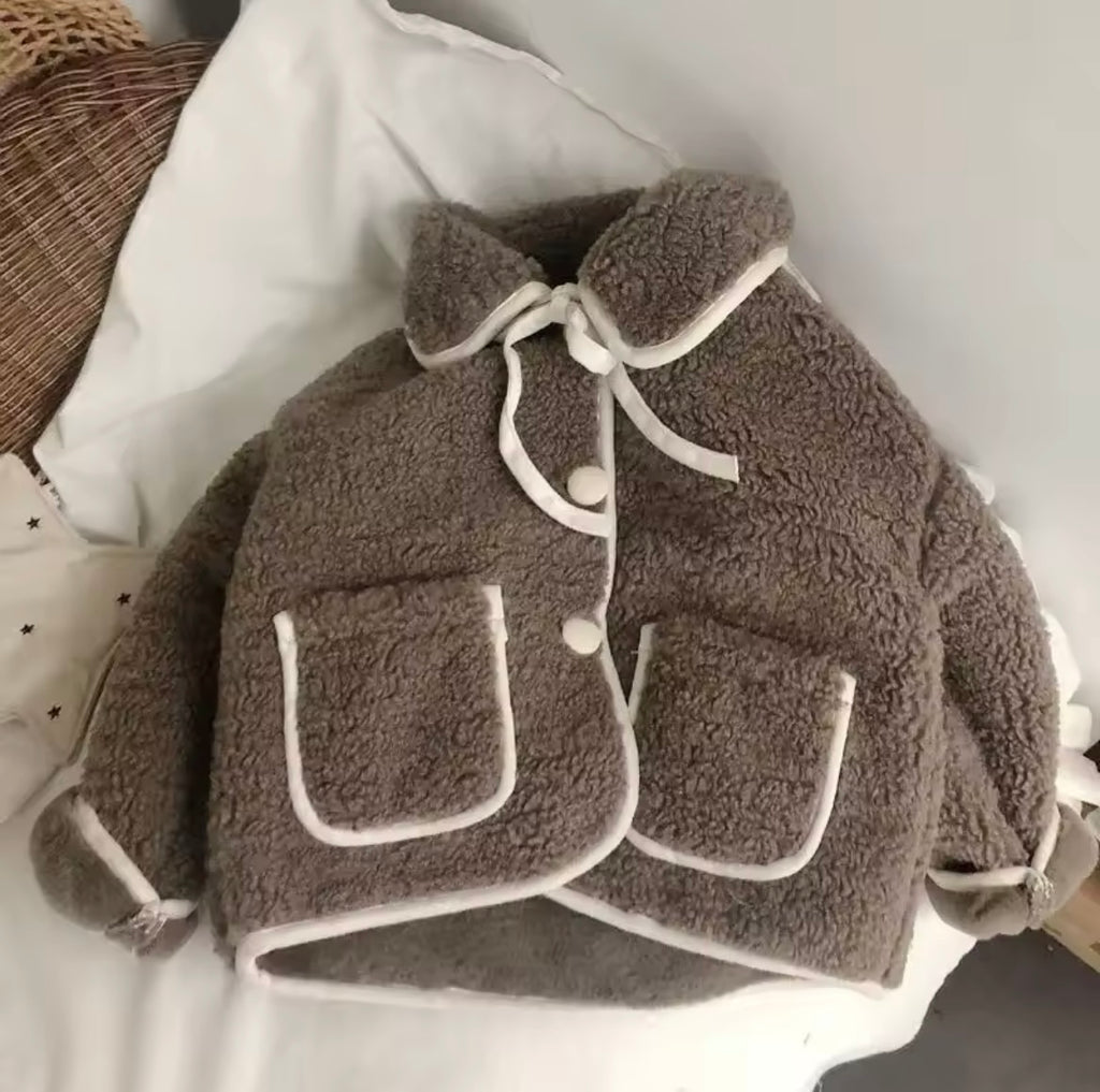 Fleece Button Jacket Brown