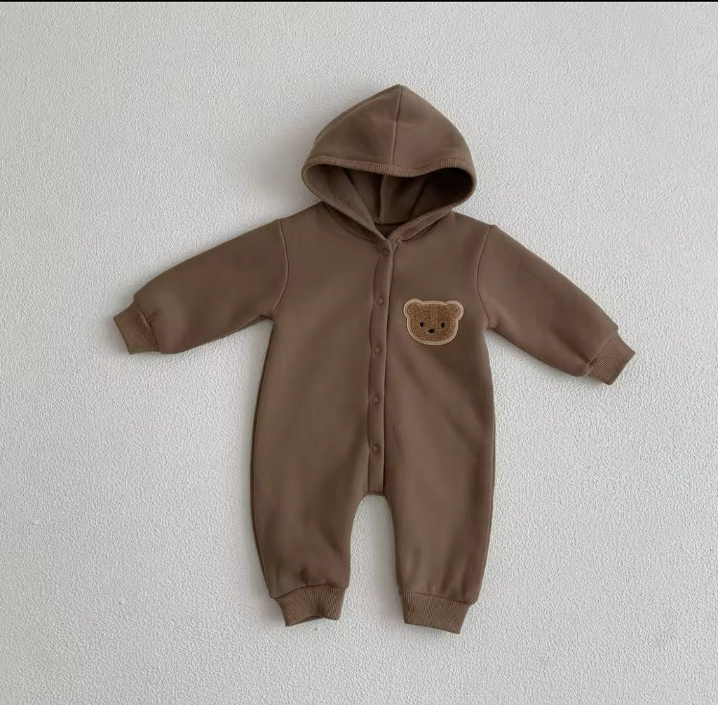 Hooded Bear Romper Brown