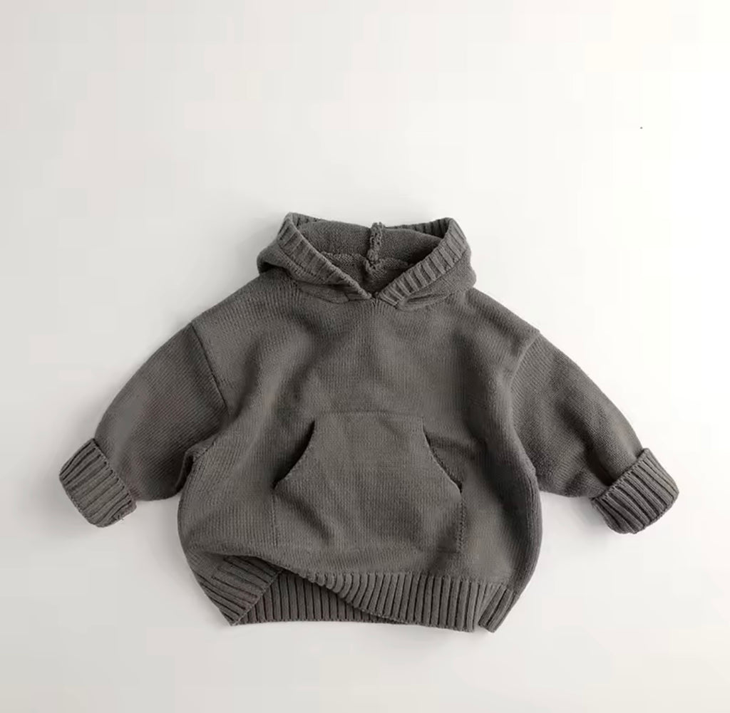 Knitted Hooded Top Grey