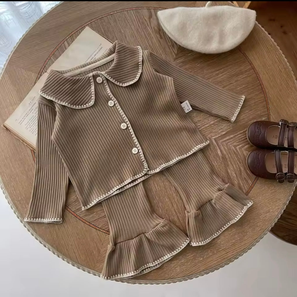 Ribbed Collar Tracksuit Brown