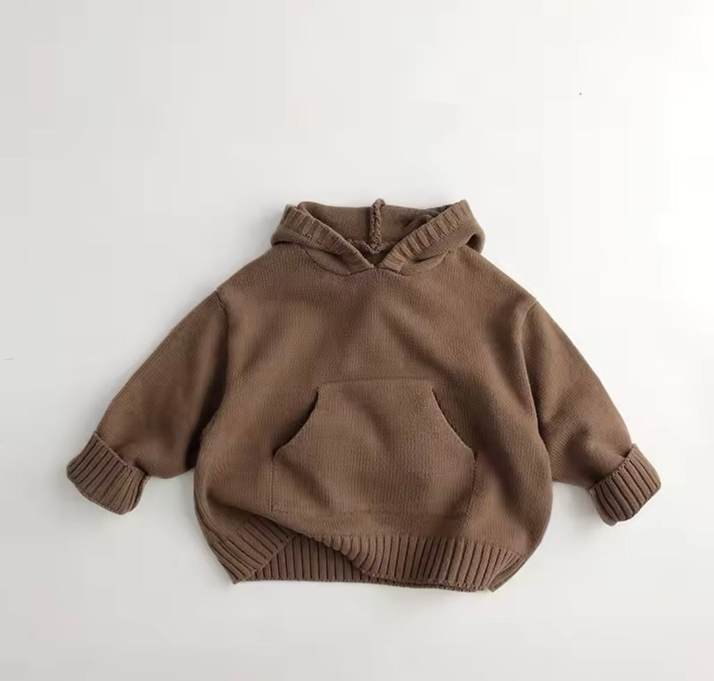 Knitted Hooded Top Brown