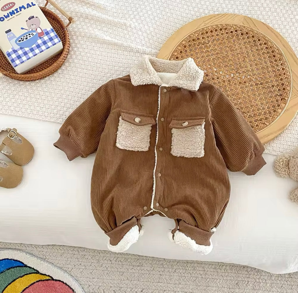 Pocket Fleece Rompers Coffee