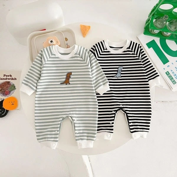 Black Stripe Dinosaur Romper