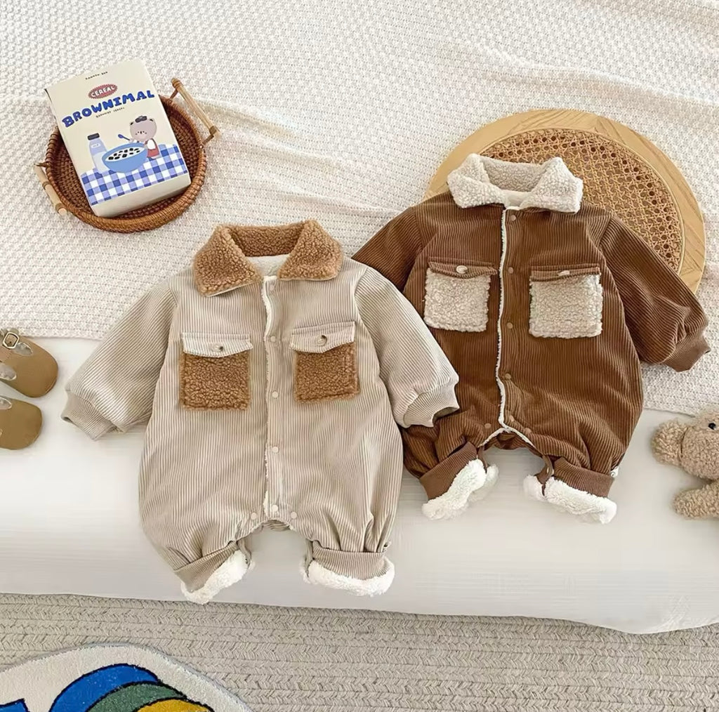 Pocket Fleece Rompers Coffee