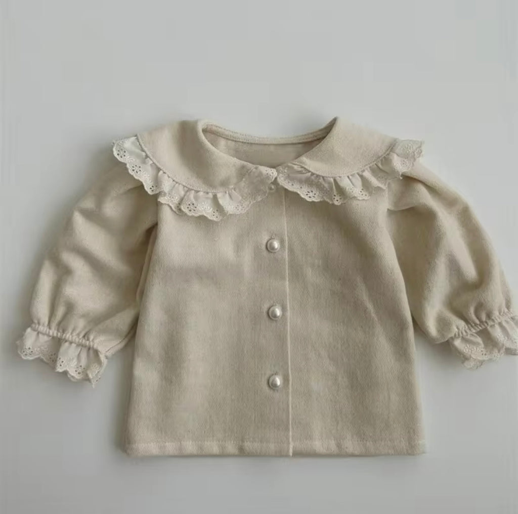 Pearl Collar Top Beige