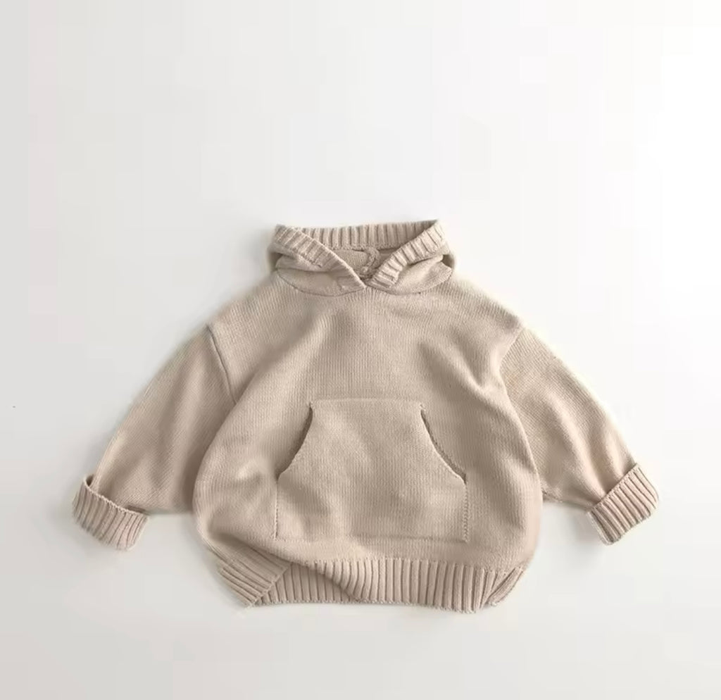 Knitted Hooded Top Beige